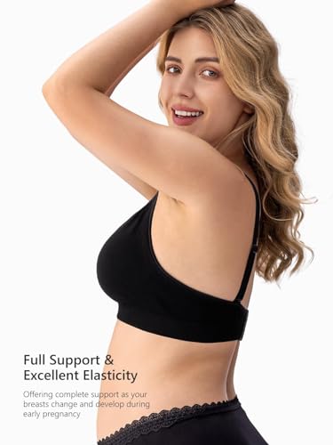 HBselect Women’s Maternity/Nursing Bra, Seamless Non-Wired Nursing Bra with Additional Bra Extensions, Breastfeeding and Sleeping, Pack of 3