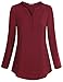 Messic Women's V-Neck Blouses 3/4 Roll-up Sleeve Button Casual Chiffon Tunic Shirt (Wine, XX-Large)
