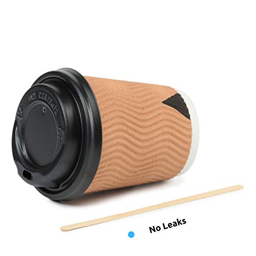 110 Kraft Gewellt Pappebecher Coffee To Go 240 ml 8 Oz mit Deckel und Holz Rührstäbchen Zum Servieren von Kaffee, Tee, heiÃen und kalten Getränken – Bild 5