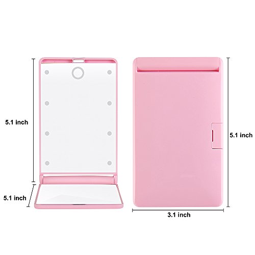 Travel Makeup Mirror with 8 Dimmable Led Lights,Compact Portable Touch Switch Mirrors,Fcebsty LED Lighted Pocket Mirror ,2 x magnifying(PINK) - Thumbnail 2