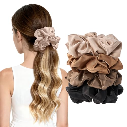 Lolalet Big Scrunchies for Women, 5.9 Inch Large Satin Scrunchies Jumbo Oversized Elastic Hair Ties Extra Large Giant Hair Bands -4 Pack, Style B