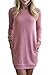 Women's Casual Solid Color Long Sleeve Crew Neck Sweatshirt Mini Dress For Fall Rose Red,XL