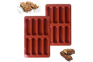 YILANJIN Silicone Rectangle Baking Mold 8 Cavities Mini Loaf Pan Red Brown 27.8 x 17 x 2.1 cm for Chocolate Granola Energy Ba