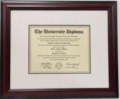 Graduation Diploma College or University 8-1/2 X11 Certificate Document Triple Matted Mahogony Frame