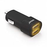 VOJO (Warm Light) Cigarette Lighter Dual USB Car Charger Adapter Accessories 2-Port (2.4a+1) 3.4 amp BULLET [Black], 12v to 5v Fast Charge for Apple iPhone X 8 7 6s 6 Plus, iPad 4 Mini, Android Phone