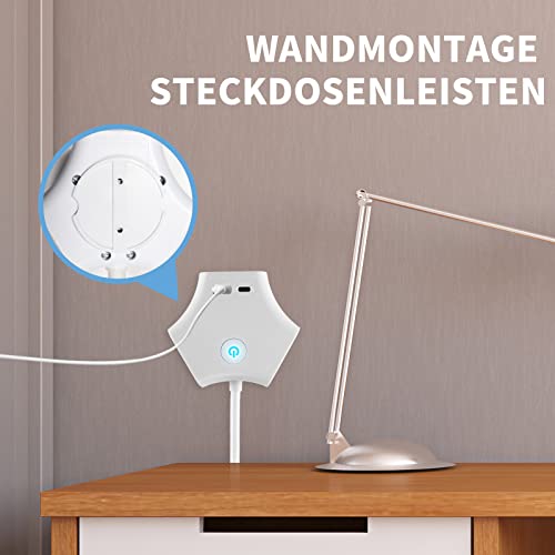 RealMade Steckdosenleiste mit USB, 3-Fach Mehrfachsteckdose mit 1 USB und 1 TYP-C Anschluss (5V/2.4A), 1,5M Kabel Steckerleiste mit Schalter, Steckdosen Kindersicherung, Wandmontage für Reisen, Weiß