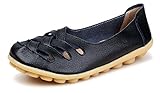 Kunsto Women's Leather Loafer Shoes Slip On US Size 9 Black-Hollow out