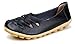 Kunsto Women's Leather Loafer Shoes Slip On US Size 9 Black-Hollow out