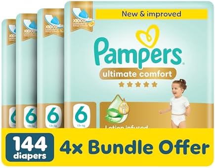 Pampers Ultimate Comfort Taped Diapers, Size 6, 13+kg, Lotion infused