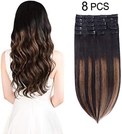 Winsky Ombre Clip in Human Hair Extensions - 120g 8pcs 20clips Natural Black to Chestnut Brown Highlight Black Balayage Thick Hair Pieces for Women (12inch, (1BT6) P1B)