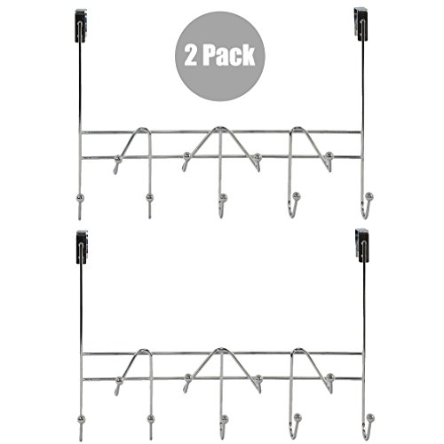 ESYLIFE 2 Pack Over the Door Hook Organizer Rack Hanging Towel Rack Over Door, 9 Hooks, Chrome Finish - Thumbnail 6