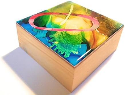 New light Alcohol Ink painting 4x4 and 1 5/8" wood panel modern collage on Yupo paper