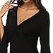 Fancyqube Women's Sexy V-Neck Twist Knot Front Long Bell Sleeve Blouse Tops Black XL