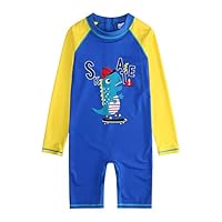 Boys One Piece Long Sleeve Swimwear Printed Cute dinosa Swimsuit 50+UPF Sun Protection Swimsuit Costume 2-10 Years Swimming Bathing Beachwear (4Y) Blue