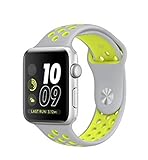 Vitech Soft Silicone Nike Sport Style Replacement Strap Band for Apple Wrist Watch Series 1 Series 2 (42mm M/L Silver/Volt)