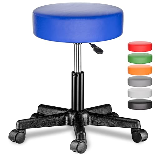 Casaria® Rollhocker Höhenverstellbar 10cm Polsterung 46-60 cm Sitzhöhe 360° Drehbar Ø 35cm Rund Rollen Bürohocker Drehhocker Arbeitshocker Hocker Blau