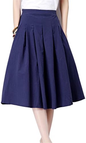 Women's Stretchy Waistband Knee-Long Plus Size Linen Skirt (W006BlueXXL)
