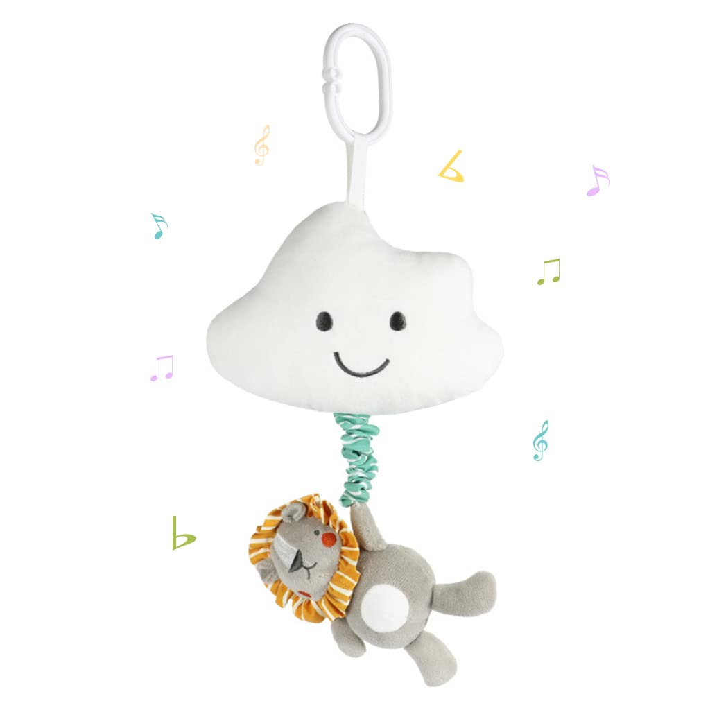 Blublu Park Baby Hanging Musical Toy with Music Box, Baby Lullaby Pull Musical Sensory Toys for Babies Boys and Girls, Clip On Babies Pram Pushchair Cribs Strollers Car Seats Toys, Cloud