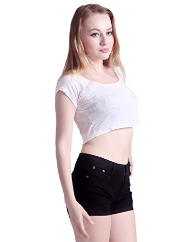 HDE Women's Solid Color Ultra Stretch Fitted Low Rise Moleton Denim Booty Shorts Black - XXL - Thumbnail 7