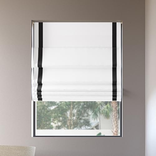 Sun Zero Denna Black Ribbon Border 100% Total Blackout Cordless Roman Shade, Bl…