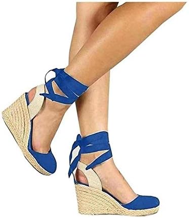 PiePieBuy Womens Espadrille Wedges Ankle Strap Closed Toe Heeled Sandals