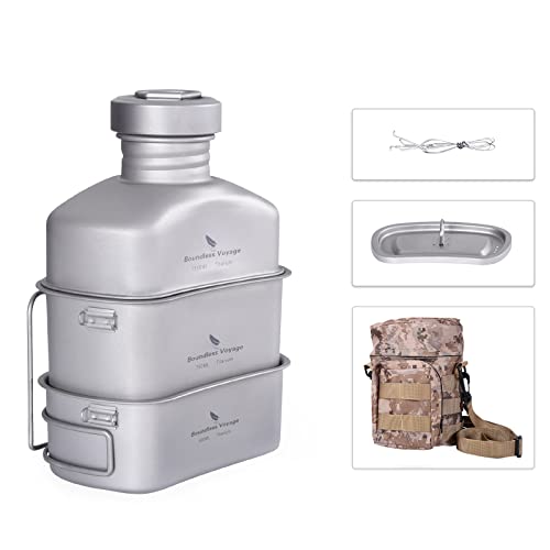 Boundless Voyage Titanium Military Canteen with Camouflage Bag Large