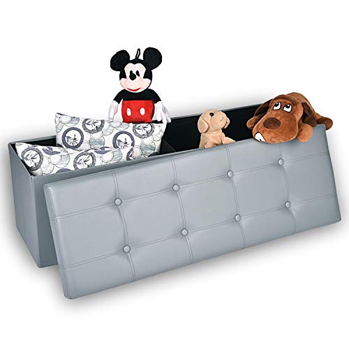 Amooly 43" L Faux Leather Folding Storage Ottoman Bench, Storage Chest Footrest Padded Seat,Grey