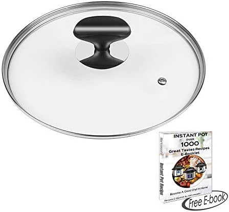 9 inch (23cm) Clear Ideal Designed Tempered Glass Lid for Instant Pot 5 or 6 Quart, Free Over 1000 Recipes E-Book