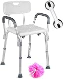 Dr. Maya Adjustable Shower Chair with Back and Arms - Free Suction Assist Grab Bar - Anti-Slip Bench - Bathtub Seat for Bathroom Safety