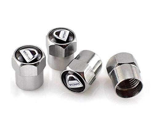 Generic DYHP-A10-Code-2032-Class 7 -- 4 chrome valve caps with Dacia logo - for Dokker, Sandero, Logan, Duster