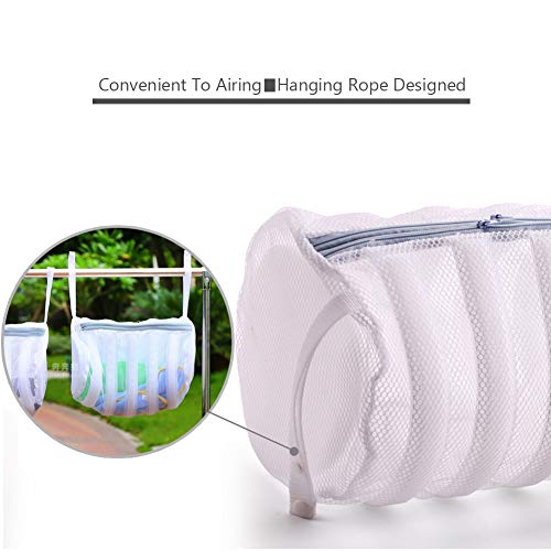 HONOMA Large Mesh Laundry Bags,Two Separated Bags for Shoes,Underwear, Hosiery, Stocking, Underwear, Bra Lingerie,Baby Clothing in-Wash Cleaning (White) - Thumbnail 4