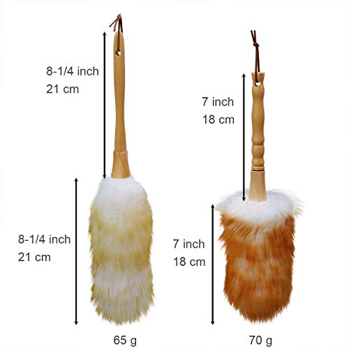 M-jump 2 PCS Wool Duster with Solid Wooden Handle,Flexible Head,Leather Hang Strap,Comfortable Grip Natural Feather Duster for Cleaning Screen,Funiture,Ceiling Fans,Blinds etc(2 Pack)