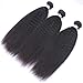 IMAYLI Brazilian Kinky Straight Virgin Hair 3 Bundles Yaki Human Hair Weave 8A Unprocessed Kinky Straight Remy Human Hair Extensions Natural Black(12 14 16)