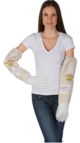 Beekeeping Gloves (XX-Large) Ventilated Sleeves - Elastic Sting Proof Gauntlet Cuffs Genuine Cow Leather Long Thick Sleeves Apiary Vented Bee Gloves Professional or Beginning Beekeeper