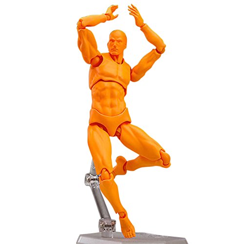 ALEXTREME Art Mannequin Set,2 Pcs/Set Action Figure Model, Human Mannequin Man/Woman Action Figure Equipment with Accessories Kit,Suitable for Sketching, Painting, Drawing (Orange, Male)