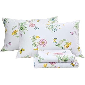 FADFAY Floral Bedding Elegant Butterfly Meadow Bed Sheets Set Luxury Bedding Collections 800 Thread Count 100% Egyptian Cotton Deep Pocket, 4 Piece-Queen Size