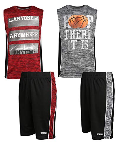 Hind Boys 4-Piece Shirt and Shorts Athletic Outfit Set, Red/Heather Grey, Size 10'
