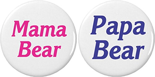 Set 2 Mama / Papa Bear 2.25' Large Buttons Pins Mom Mother Dad Father pink/blue