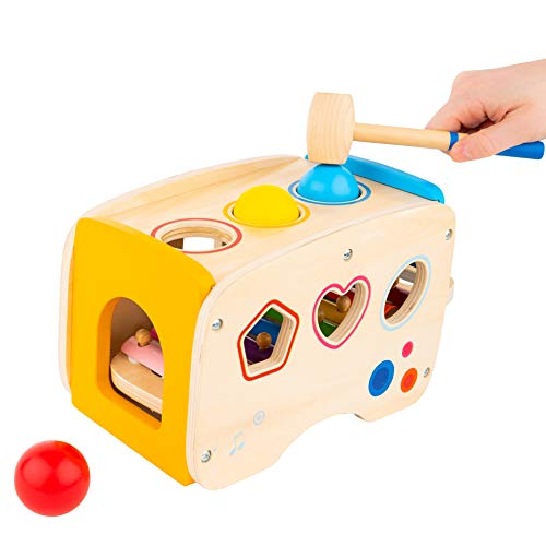 Hammering & Pounding Wooden Toy for Toddlers - Shape Sorter, Xylophone & Montessori Sorting Toys for Children Aged 1 to 10 - Educational Learning Toys for Girls & Boys - Improves Fine Motor Skills