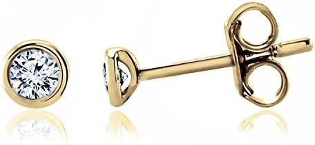 10K Yellow Gold 0.10 Carat (CTW) Natural Round Cut White Diamond Stud Earrings for Women