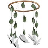 Sorrel + Fern Baby Crib Mobile, Wooden Nursery Decor (White Butterflies) | Baby Shower Gift, Boys &amp; Girls, Handmade, Eco-Felt, Unfinished Wood, Fits Bassinets, Nursery Decoration, Gender Neutral