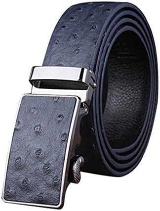 Myymee Ostrich Pattern Men's Genuine Leather Belt Automatic Buckle Male Leather Belt Blue