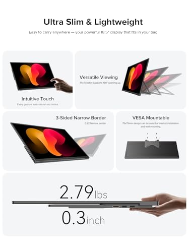 UPERFECT 18.5 Inch Portable 120Hz Gaming Monitor 10-Point Touch, FHD IPS HDR FreeSync, 180° Adjustable Support and VESA, Second Travel Monitor for Laptop, Mac, PC and Game Consoles