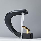 SOKNARKU Modern Bathroom Sink Basin Faucet Brass Single Hole Single Handle Deck Mount Cold and Hot Mixed Creative Design Tap Including Two US Standard 3/8 Hoses Black Gold