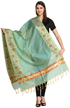 AKSARA Women's Jacquard Border Chanderi Dupatta (DA406, Turquoise)