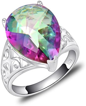 Luckyshine Created Waterdrop Fire Rainbow Mystic Topaz Gems Silver Rings