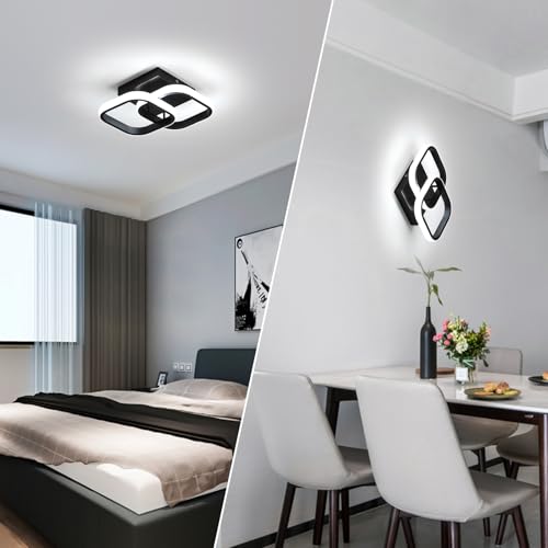 Comely 2 Packs Modern LED Ceiling Light, 22W 2475LM Small Square Indoor LED Ceiling Lamp for Bedroom, Hallway, Balcony, White Light 6500K, Black, 24 cm