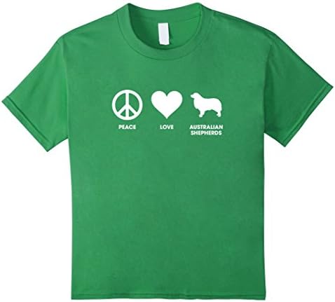 Kids Peace Love Australian Shepherds T-shirt with Aussie Dog 12 Grass