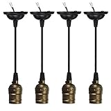 KINGSO 4 Pack E26/E27 Socket Screw Bulbs Edison Retro Pendant Lamp Holder With Wire Without Switch 110-220V (Copper)