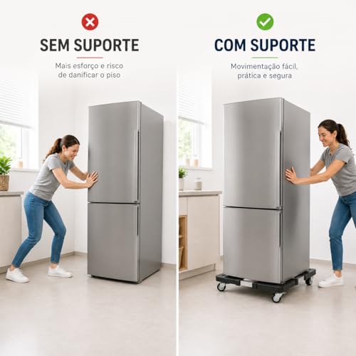 Suporte Movel Ajustavel com Rodinhas para Eletrodomesticos ate 138kg Base Multiuso para Geladeira Fogao Maquina de Lavar Estrutura Reforcada 41 a 68cm